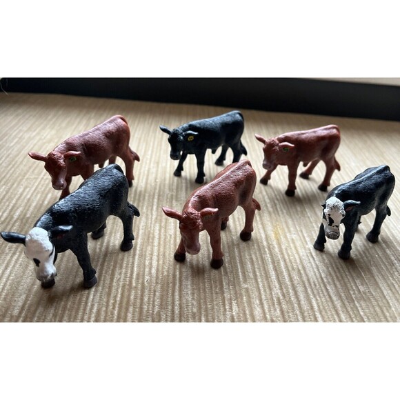 Little Busters Toys Set Of 6 Cows Lot Nice Condition Red, Green, Yellow Tags - Picture 1 of 5